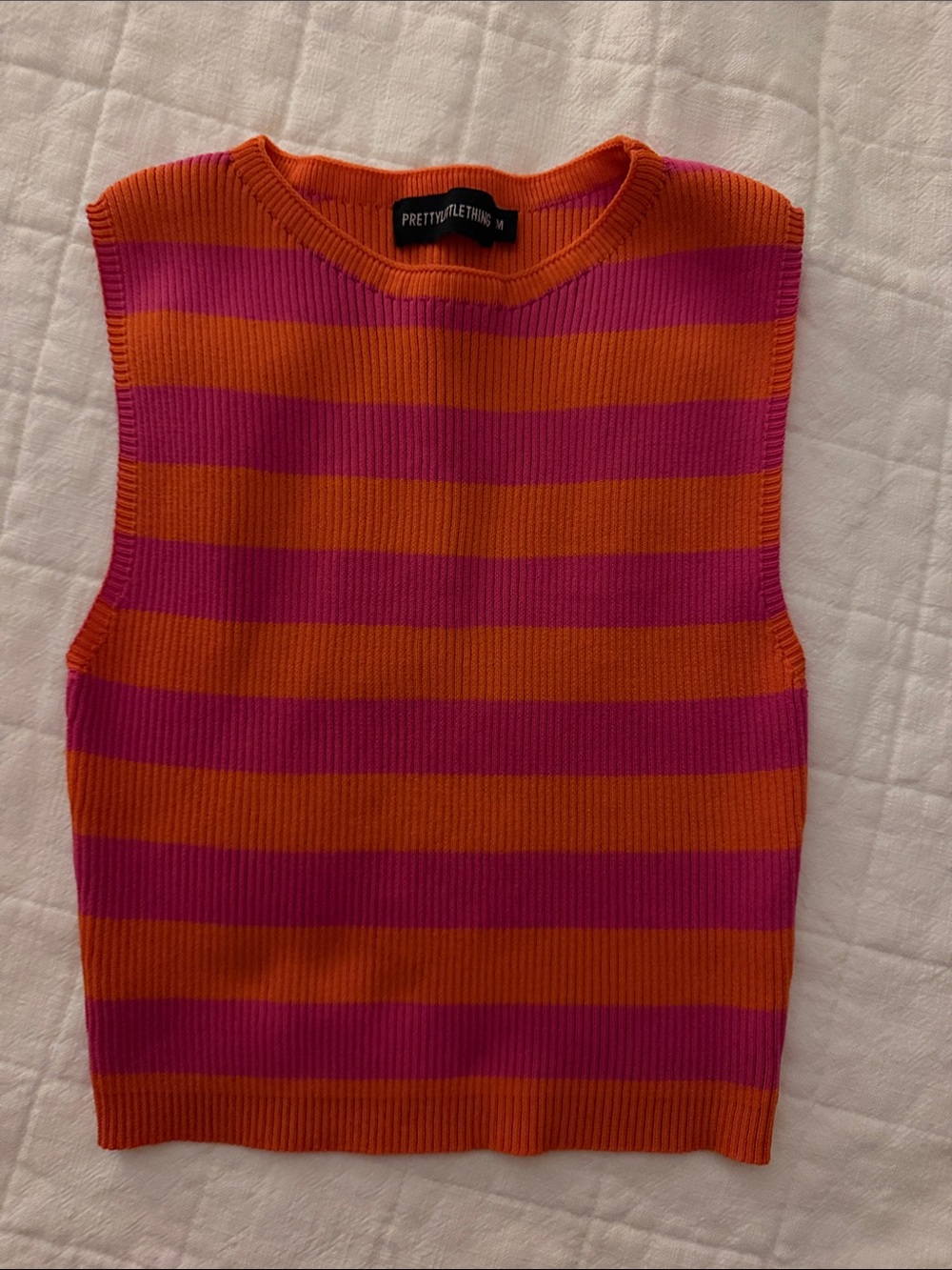 PrettyLittleThing Orange and Pink Striped Ribbed Tank